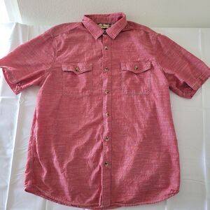 Vintage Woolrich Men's Red Short Sleeve Button Up Shirt Double Pockets Size XL
